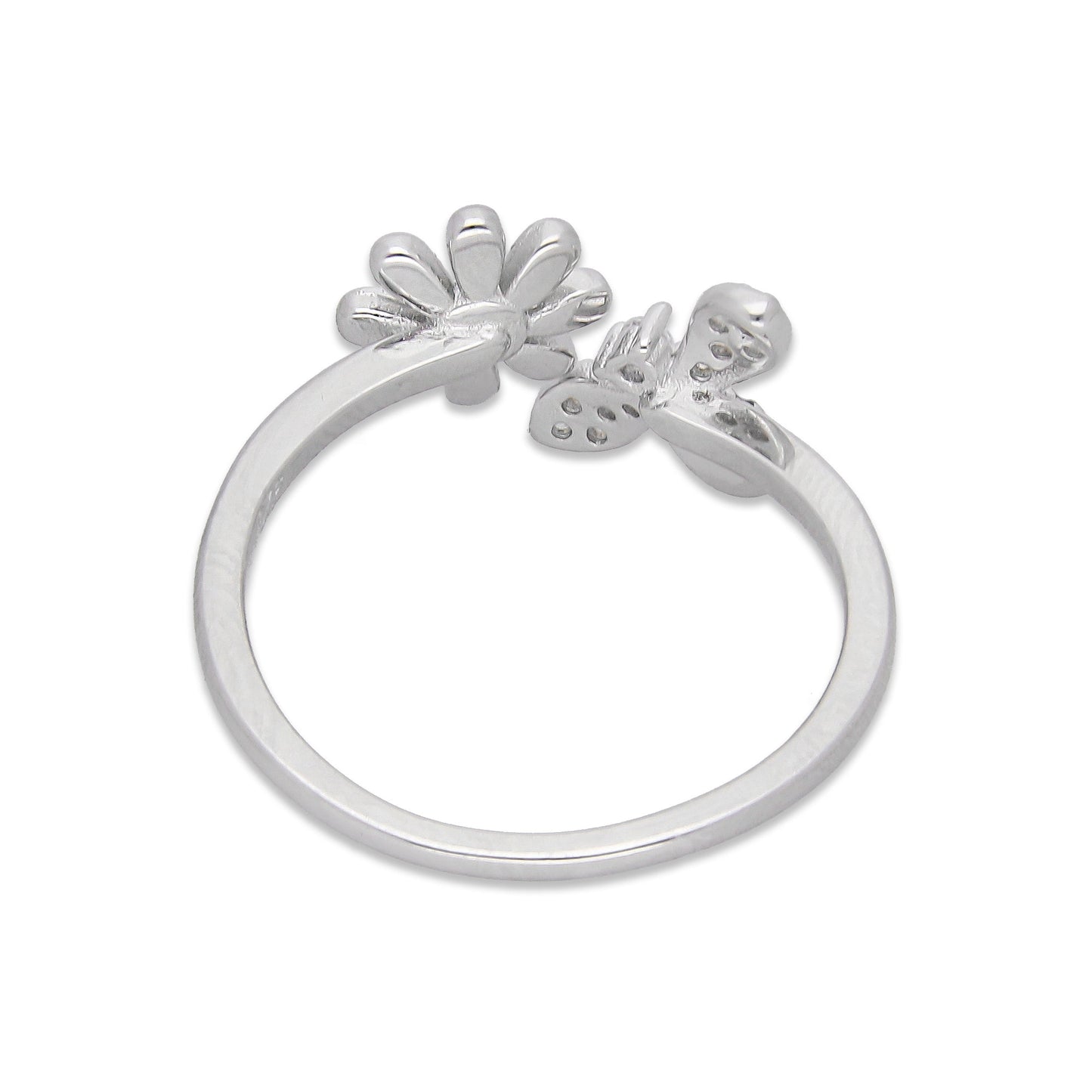LPAD115 Anillo para Dama Mod Florecita y Abejita Esmaltado con Zirconias en Plata .925 Taxco Gro