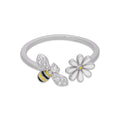 LPAD115 Anillo para Dama Mod Florecita y Abejita Esmaltado con Zirconias en Plata .925 Taxco Gro