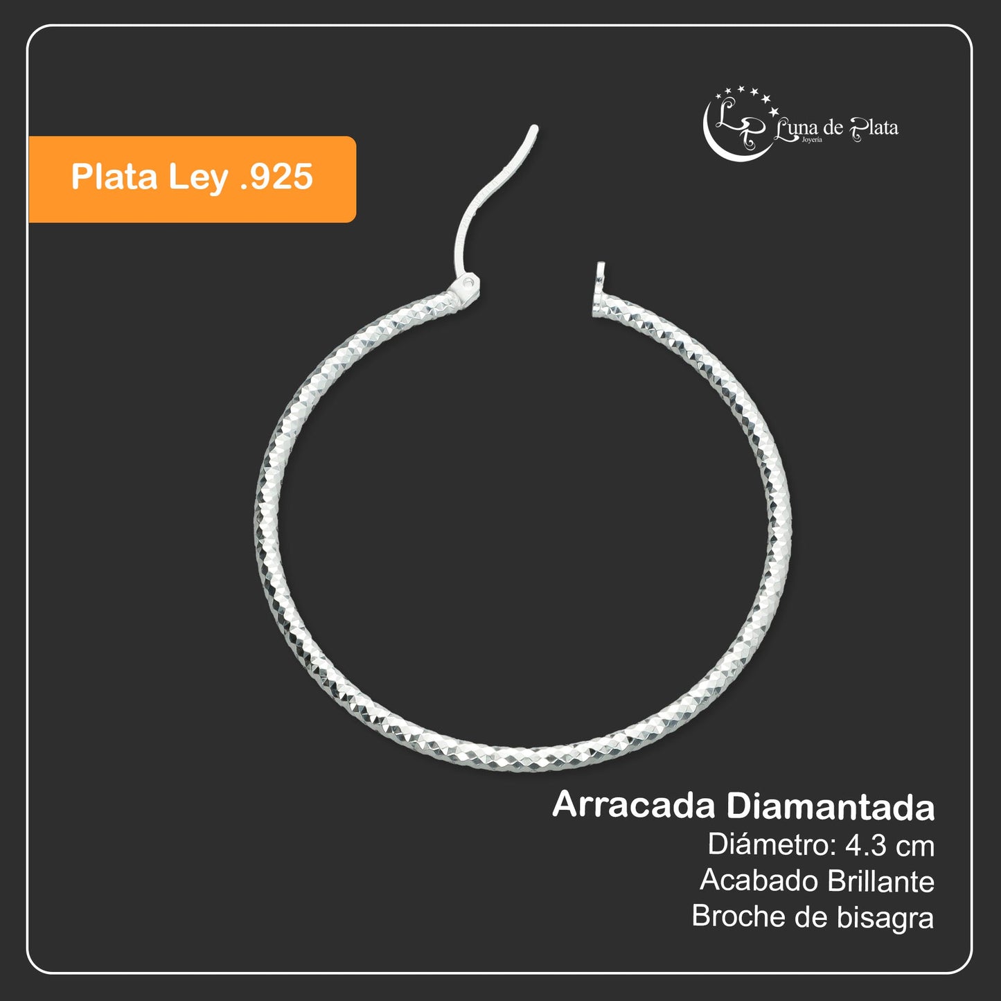 LPADI007 Arracada Diamantada 4.3 Cm De Diámetro 733218306