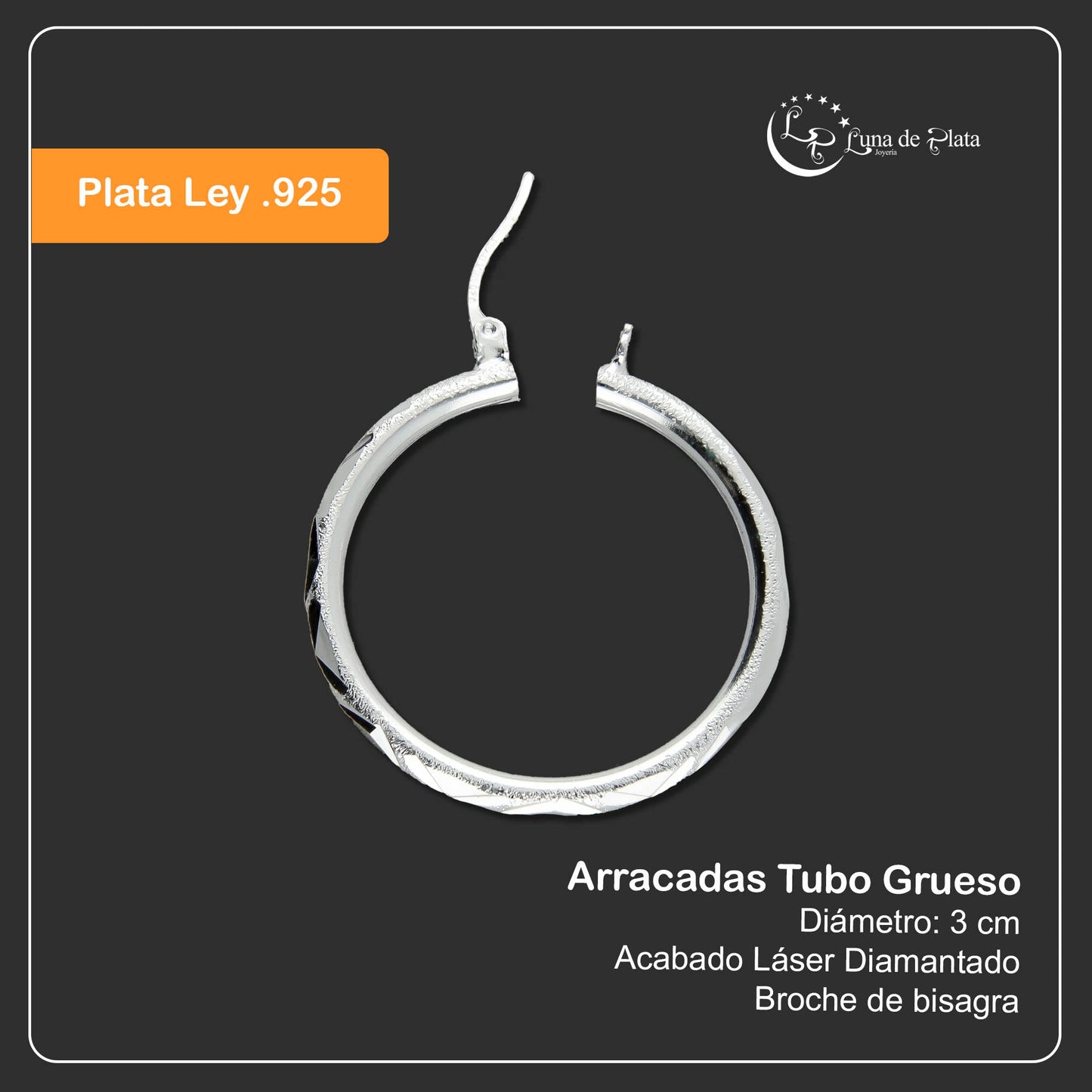 LPADI017 Arracadas De Plata .925 Tubo Grueso Laser Diamantadas Tam 3 MLM921624303