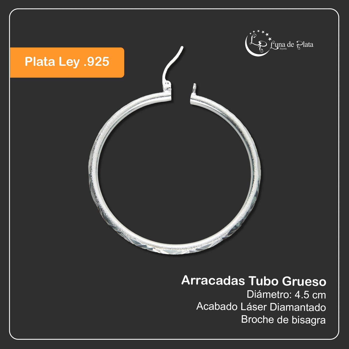 LPADI019 Arracadas De Plata .925 Tubo Grueso Laser Diamantadas Tam 5 MLM921621222