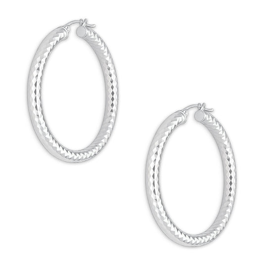 LPADI035 Arracada Diamantada Tubo Grueso Redondo Panal 5 mm 4.7 cm de Diámetro en Plata .925 2948047525