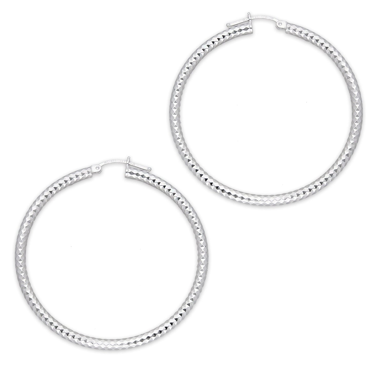 LPADI036 Arracada Diamantada Tubo Grueso Redondo Panal 3 mm 5 cm de Diámetro en Plata .925 2948059563