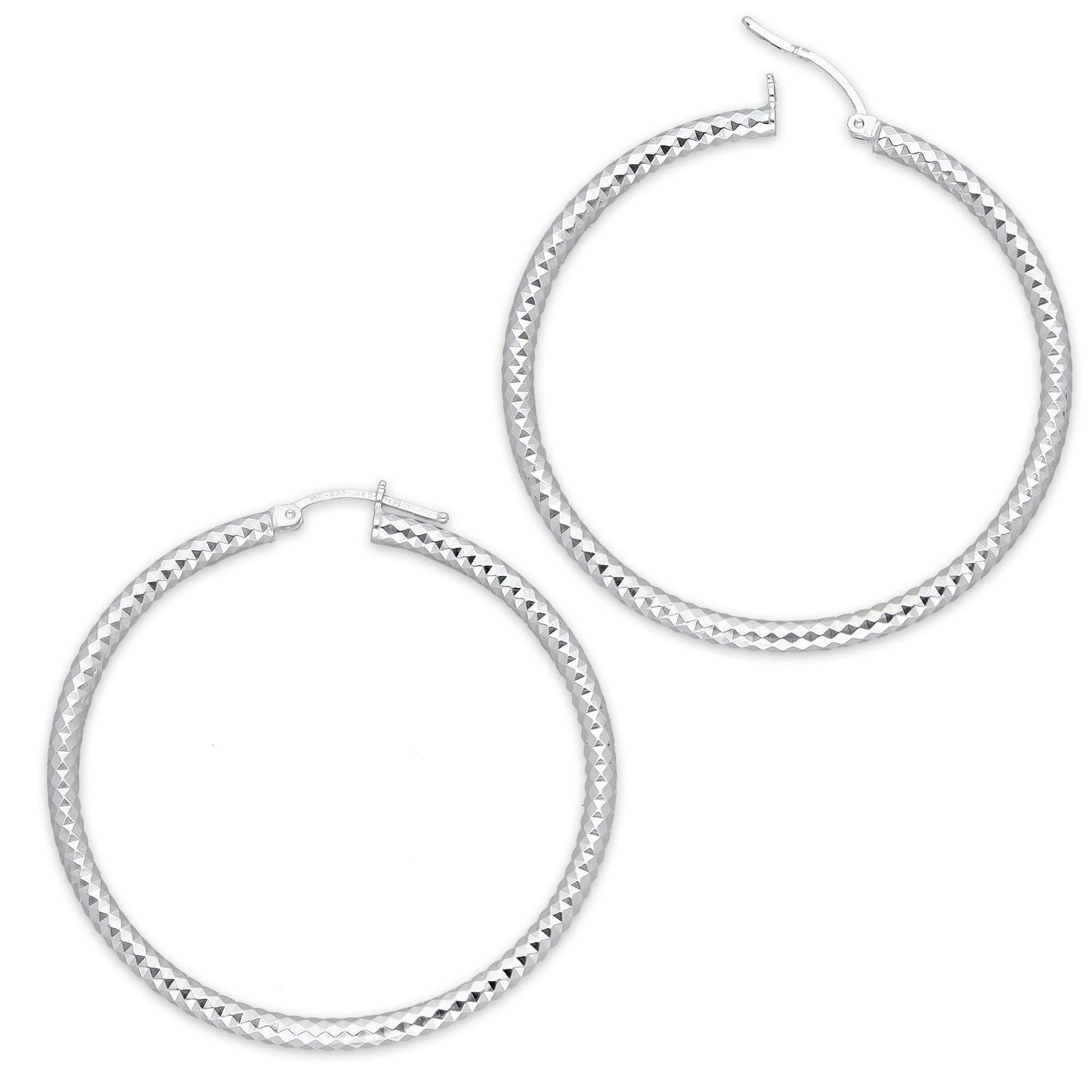 LPADI036 Arracada Diamantada Tubo Grueso Redondo Panal 3 mm 5 cm de Diámetro en Plata .925 2948059563