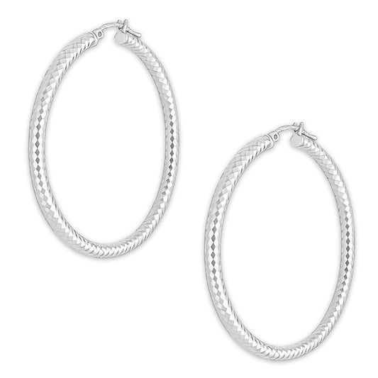 LPADI036 Arracada Diamantada Tubo Grueso Redondo Panal 3 mm 5 cm de Diámetro en Plata .925 2948059563