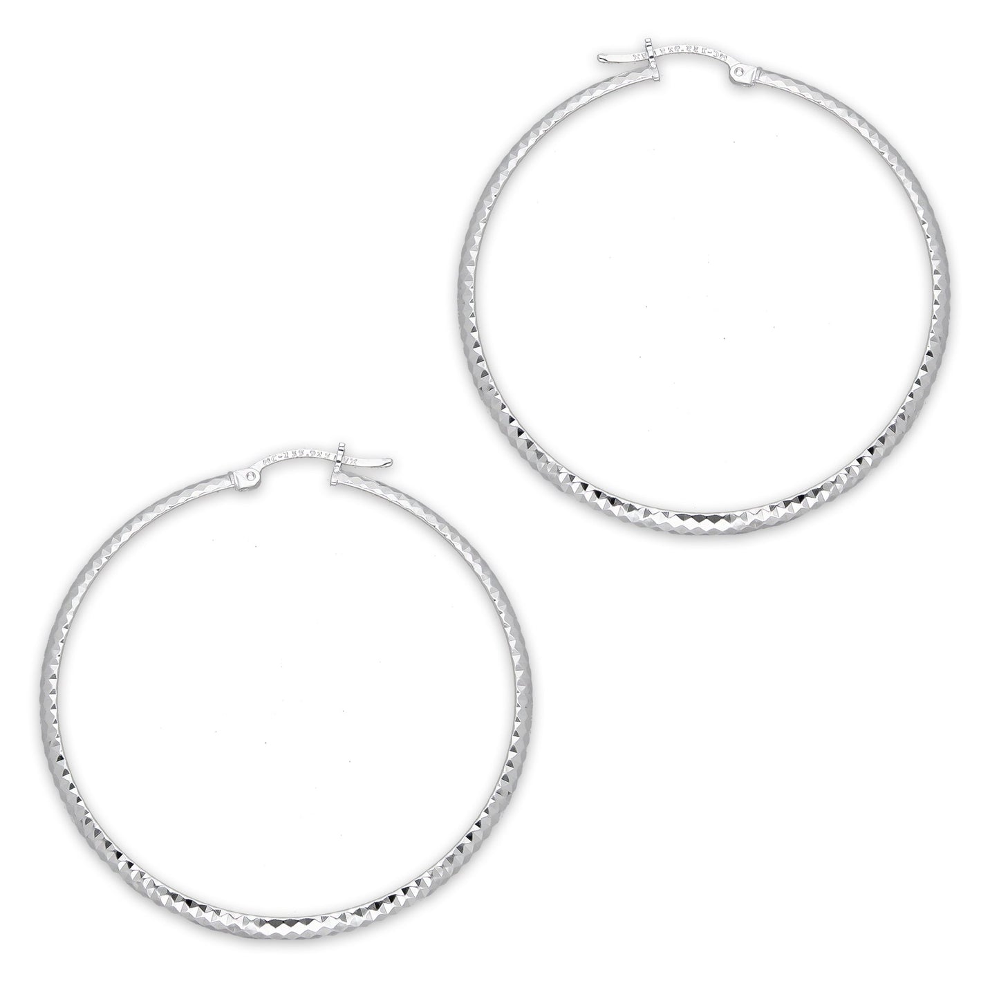 LPADI037 Arracada Diamantada Tubo Grueso Media Caña Panal 4 mm 5 cm de Diámetro en Plata .925 2948059561
