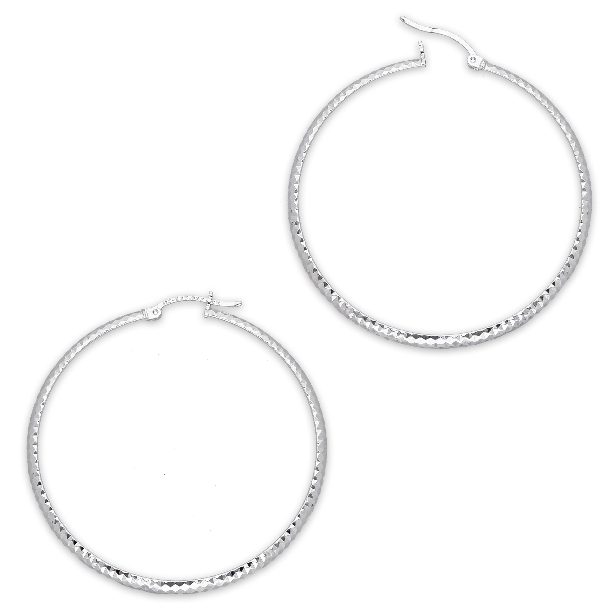 LPADI037 Arracada Diamantada Tubo Grueso Media Caña Panal 4 mm 5 cm de Diámetro en Plata .925 2948059561
