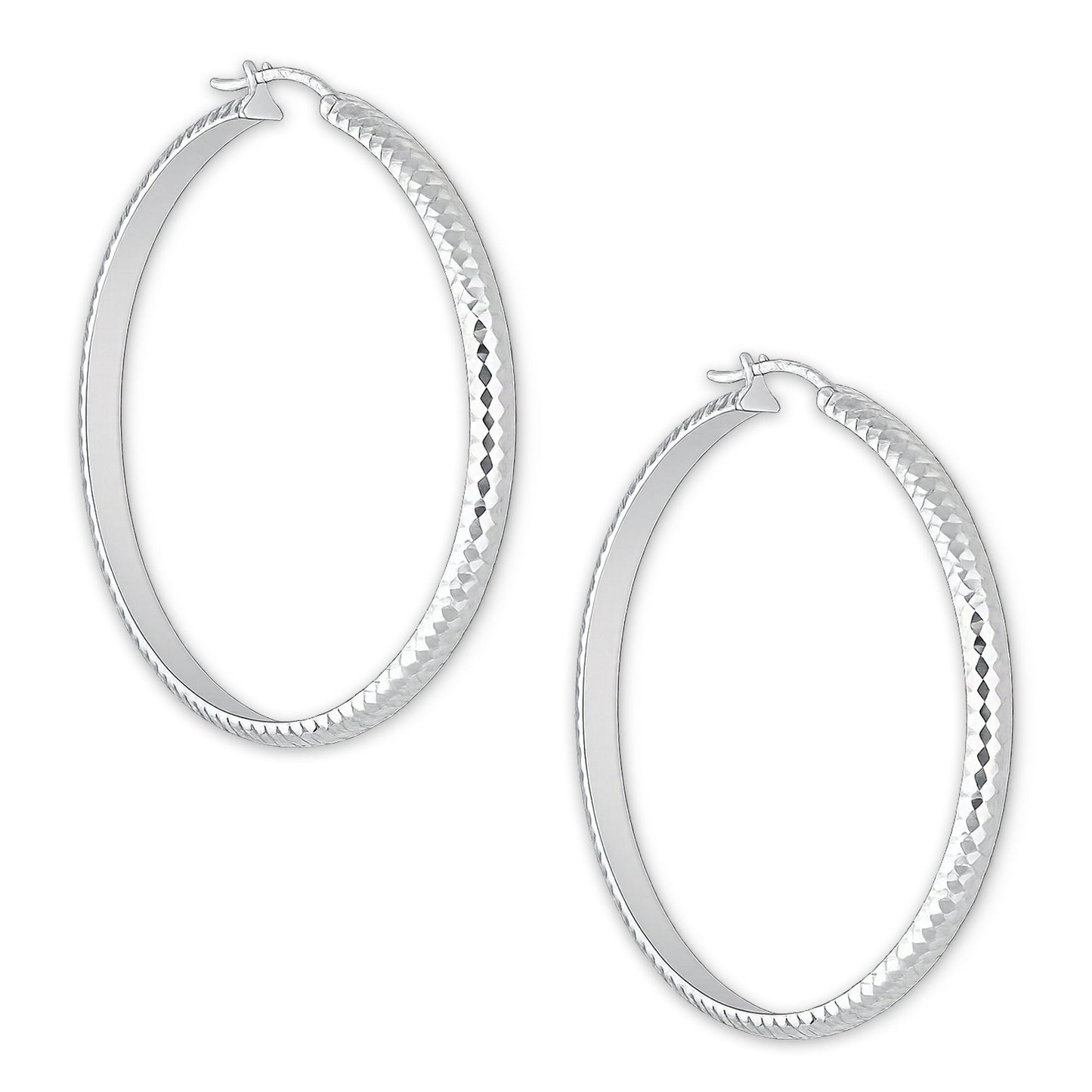 LPADI037 Arracada Diamantada Tubo Grueso Media Caña Panal 4 mm 5 cm de Diámetro en Plata .925 2948059561