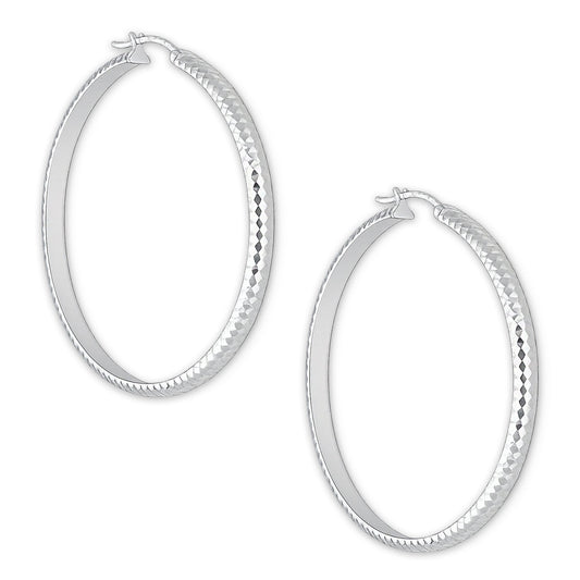 LPADI037 Arracada Diamantada Tubo Grueso Media Caña Panal 4 mm 5 cm de Diámetro en Plata .925 2948059561
