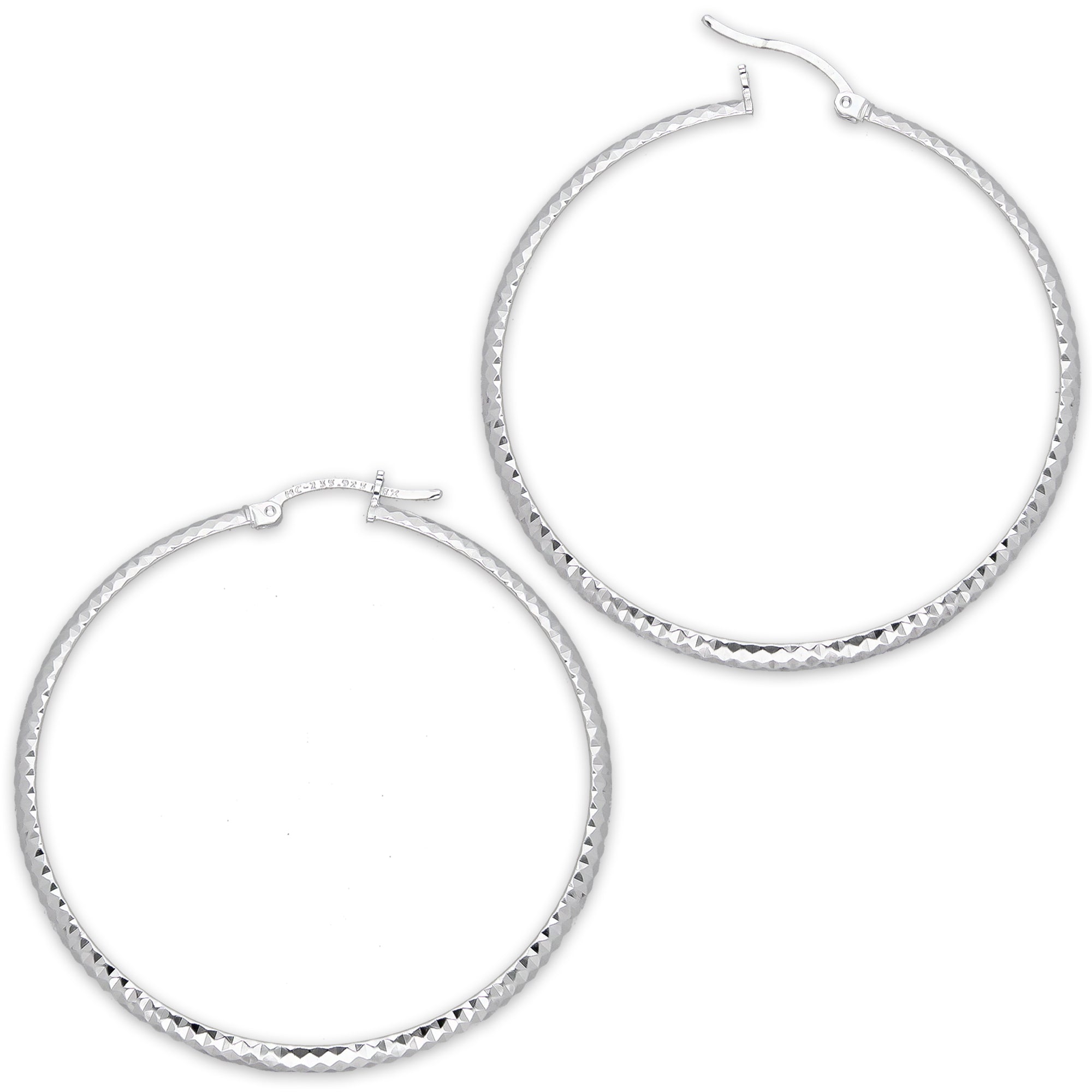 LPADI038 Arracada Diamantada Tubo Grueso Media Caña Panal 4 mm 6 cm de Diámetro en Plata .925 2948095669