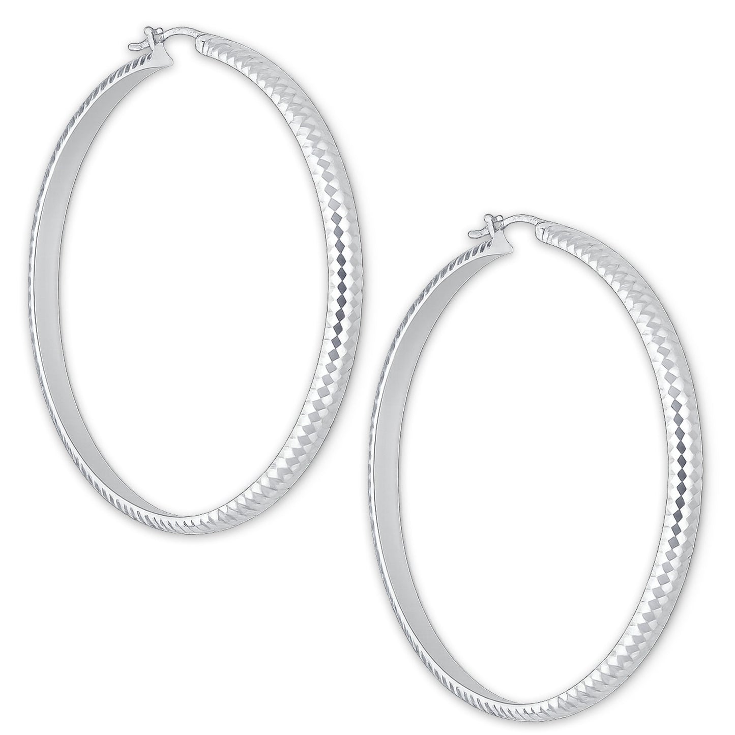 LPADI038 Arracada Diamantada Tubo Grueso Media Caña Panal 4 mm 6 cm de Diámetro en Plata .925 2948095669