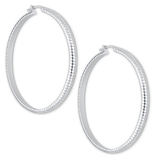 LPADI038 Arracada Diamantada Tubo Grueso Media Caña Panal 4 mm 6 cm de Diámetro en Plata .925 2948095669