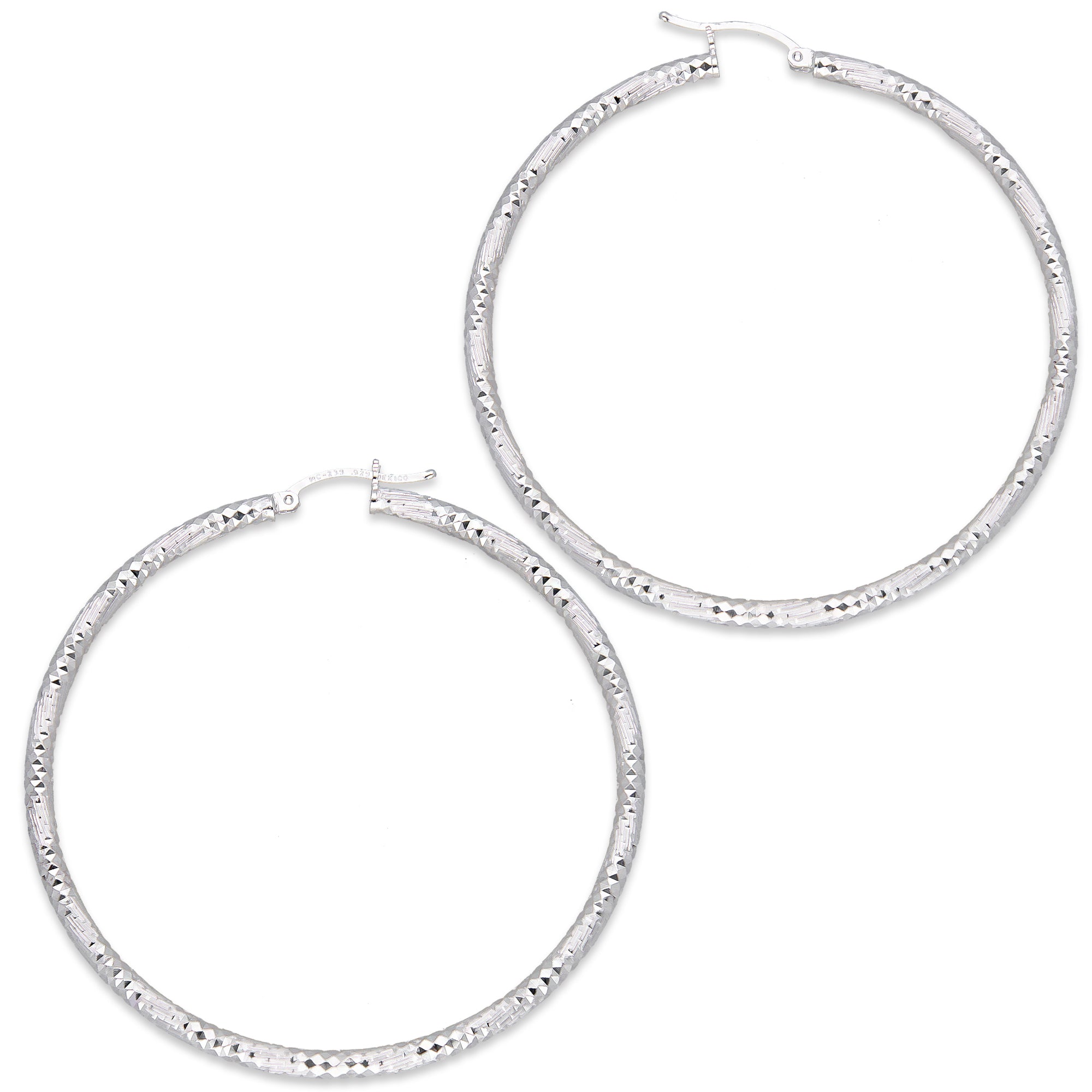 LPADI041 Arracada Diamantada Tubo Grueso Redondo Espiral Panal 3 mm 6.2 cm de Diámetro en Plata .925 2948047527