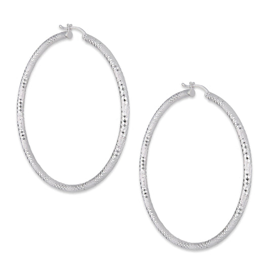 LPADI041 Arracada Diamantada Tubo Grueso Redondo Espiral Panal 3 mm 6.2 cm de Diámetro en Plata .925 2948047527
