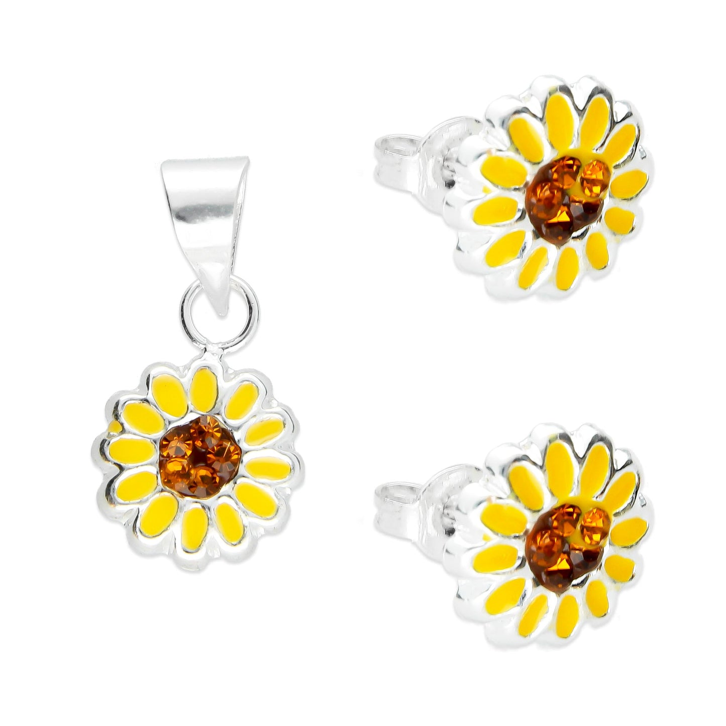 LPADJ003 Set De Aretes Y Dije Mod Girasoles Bombeado Plata .925 Taxco MLM894232740