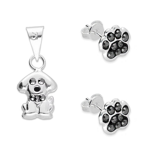 LPADJ008 Set De Aretes Y Dije Mod Perrito Huellas Plata .925 Taxco MLM894233093