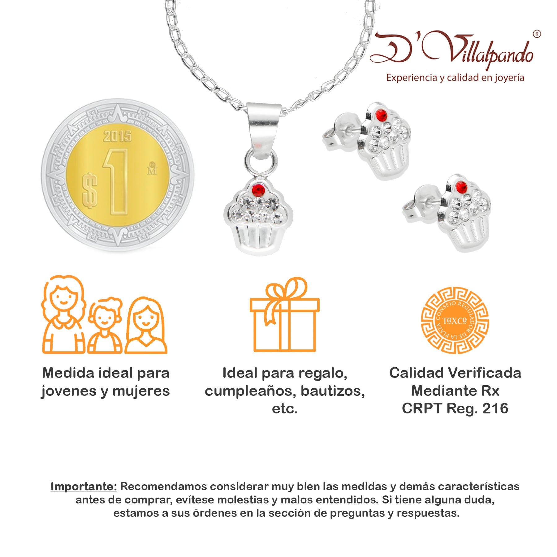 LPADJ020 Set Aretes + Dije + Cadena Cup Cake Cherry en Plata Ley .925 2778911724