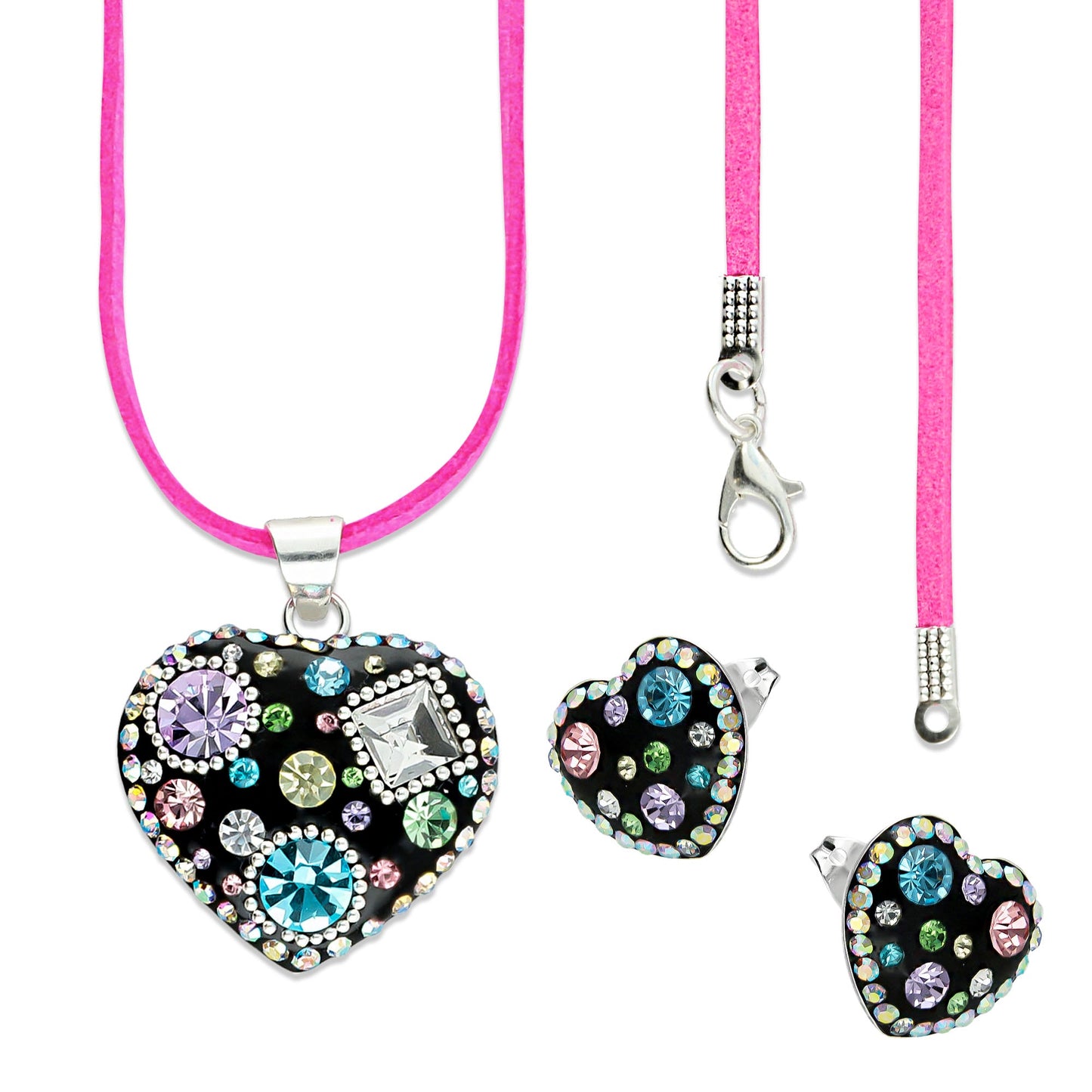 LPADJ027 Set Aretes + Dije + Gamuza Corazón Multi Mar en Plata Ley .925 2020732565