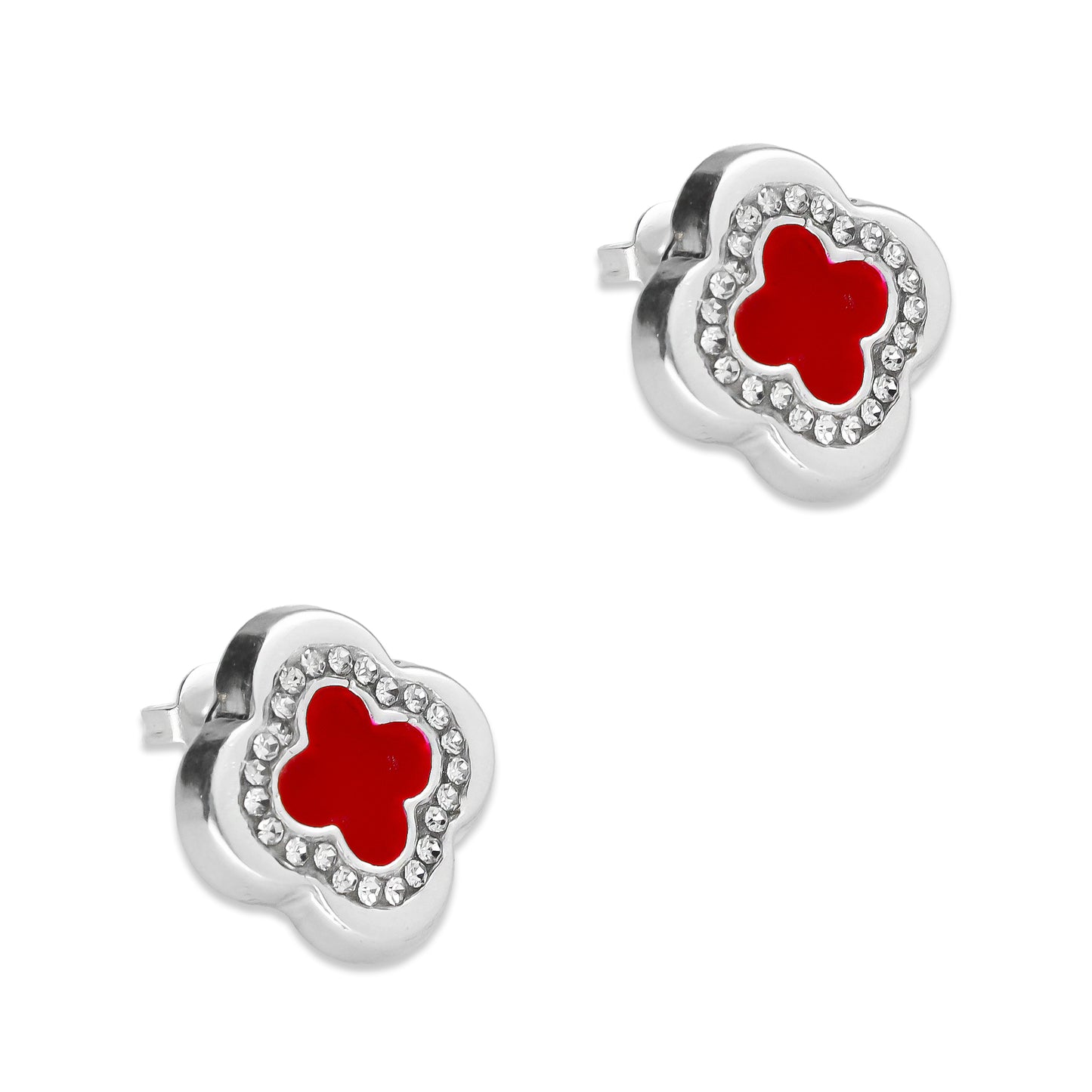 LPADJ033 Set De Aretes Y Dije Mod Trébol 3D Rojo Plata .925 Taxco