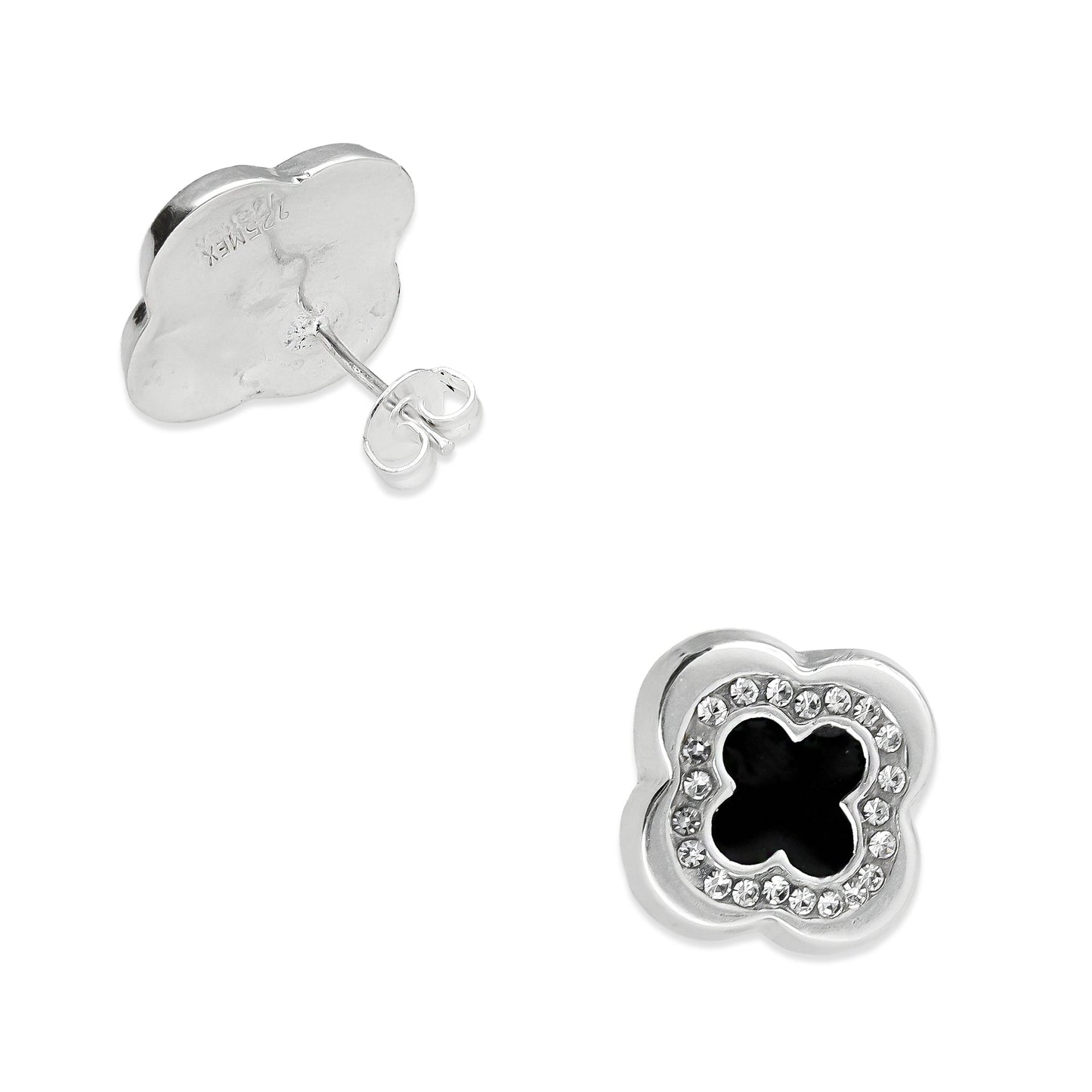 LPADJ035 Set De Aretes Y Dije Mod Trébol 3D Negro Plata .925 Taxco