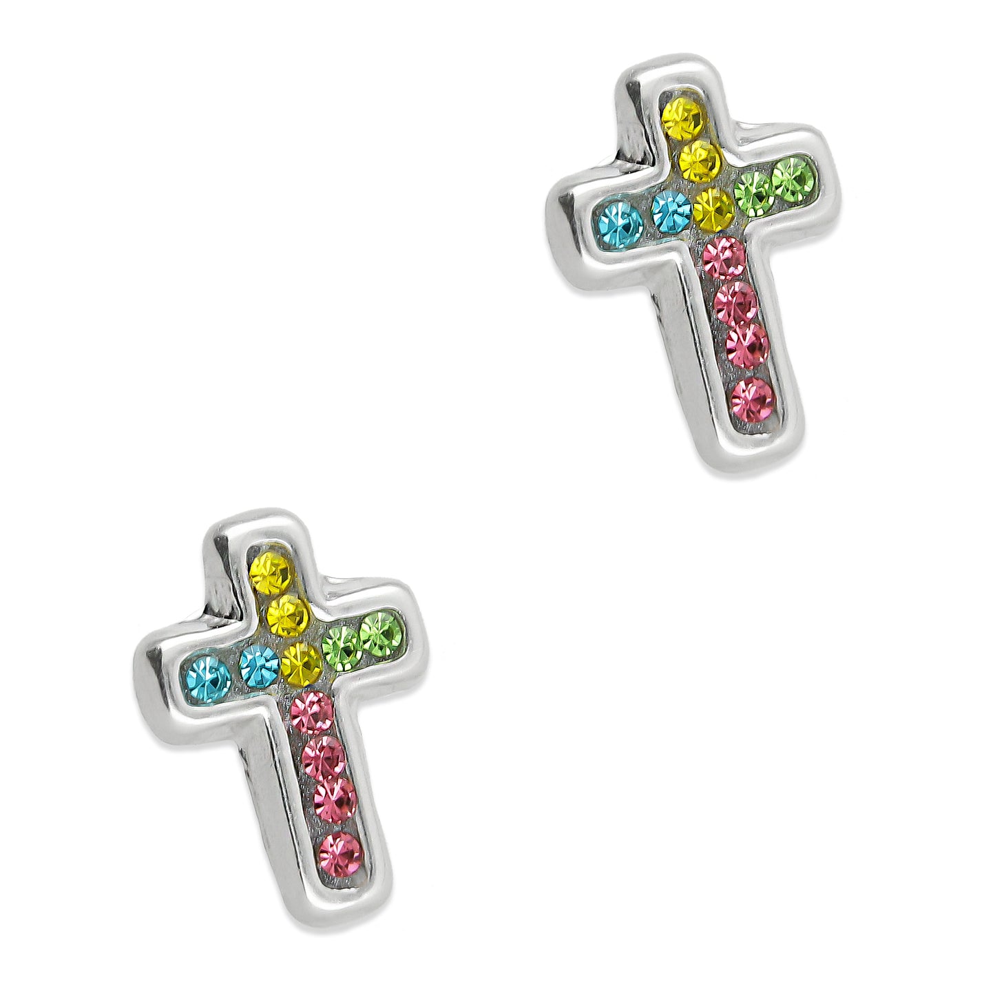 LPADJ053 Set Aretes Y Dije Cruz Cristales Multicolor en Plata Ley .925 3160106988