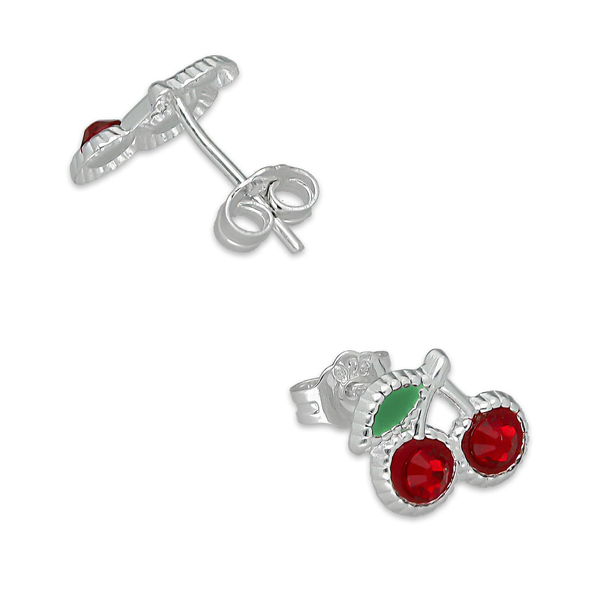 LPADJ064 Set de Aretes y Dije Cereza Roja Diámetro 1.6 cm en Plata Ley .925