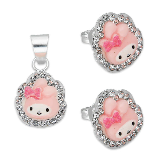 LPADJ068 Set de Aretes y Dije Melody Diámetro 2.1 cm en Plata Ley .925