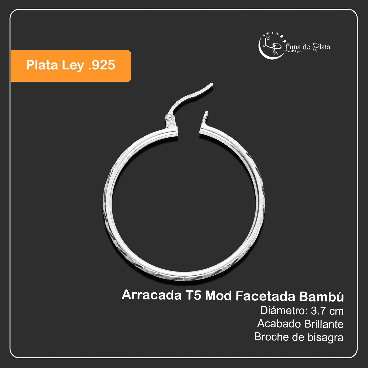 LPAF009 Arracada De Plata .925 - 37 Mm T5 Mod Facetada Bambú Taxco MLM922880642