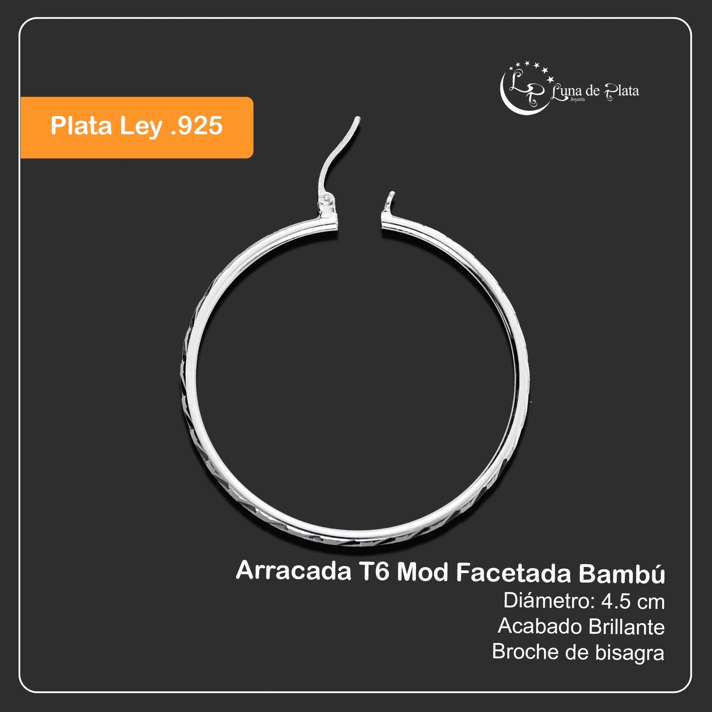 LPAF010 Arracada De Plata .925 - 45 Mm T6 Mod Facetada Bambú Taxco MLM922887029