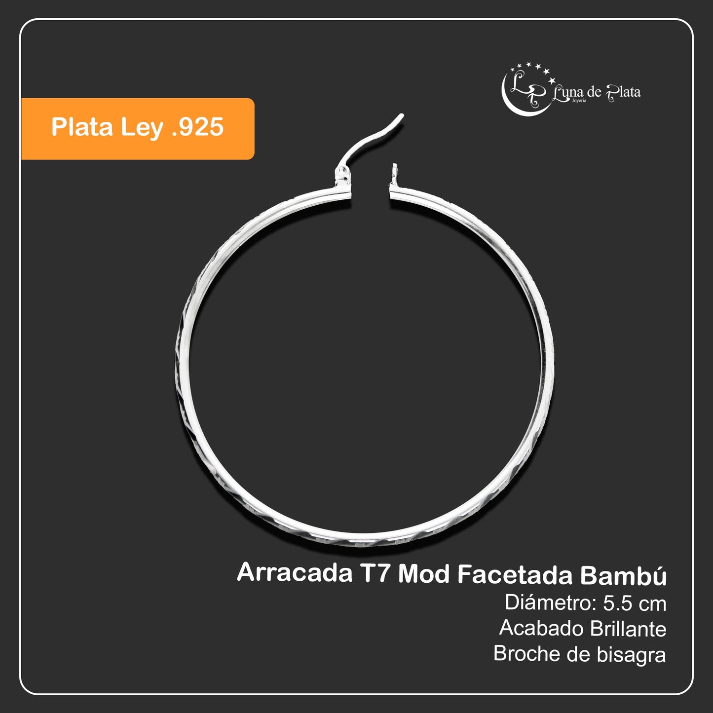 LPAF011 Arracada De Plata .925 - 55 Mm T7 Mod Facetada Bambú Taxco MLM922887594