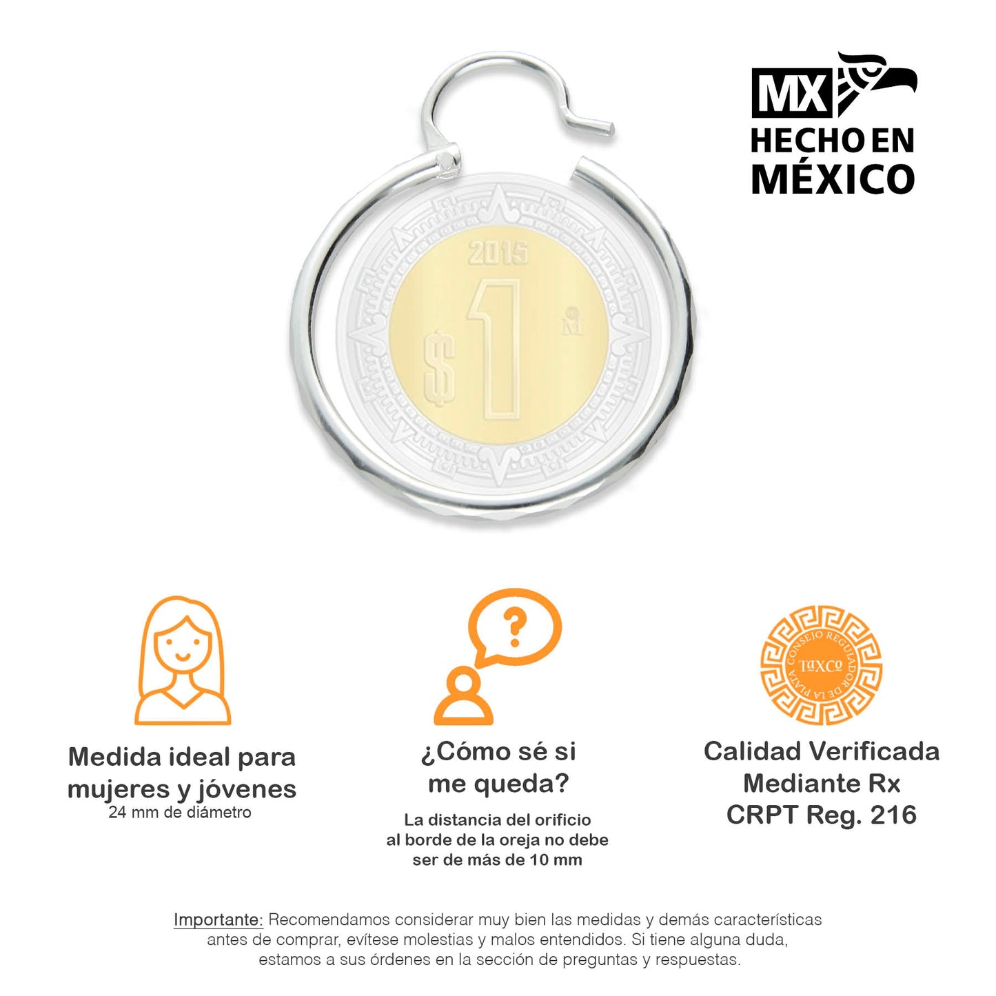 LPAF019 Arracada Facetada Plata .925 Tam 5 - 24 Mm Diámetro Taxco MLM918615309