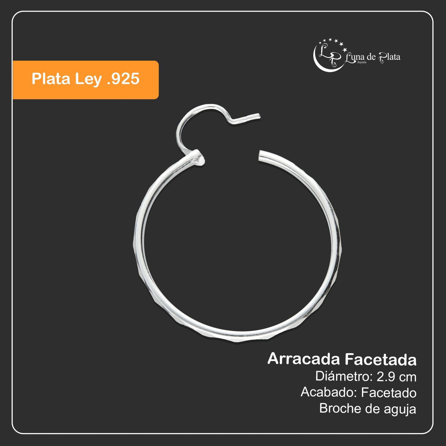 LPAF020 Arracada Facetada Plata .925 Tam 6 - 29 Mm Diámetro Taxco MLM918618555