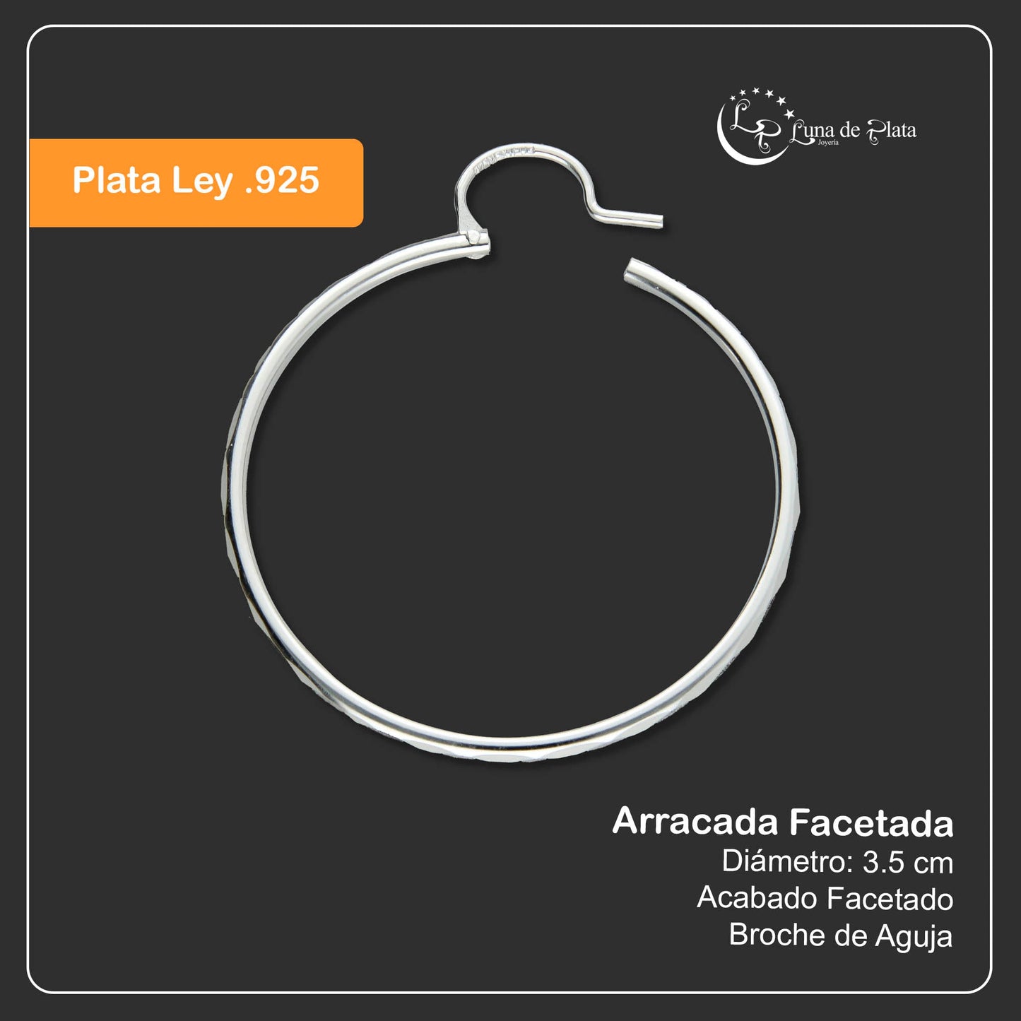 LPAF021 Arracada Facetada Plata .925 Tam 7 - 35 Mm Diámetro Taxco MLM918616566