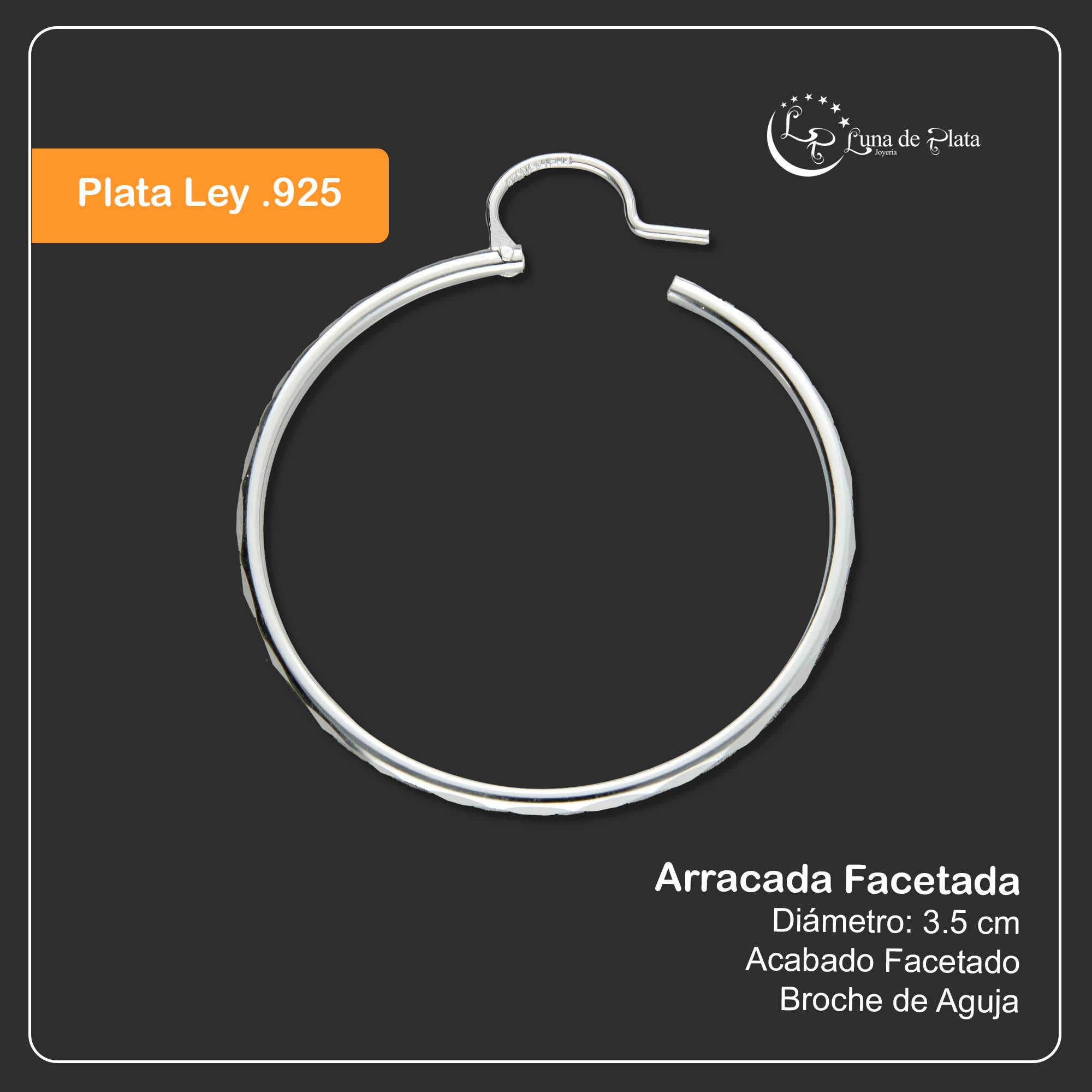 LPAF021 Arracada Facetada Plata .925 Tam 7 - 35 Mm Diámetro Taxco MLM918616566