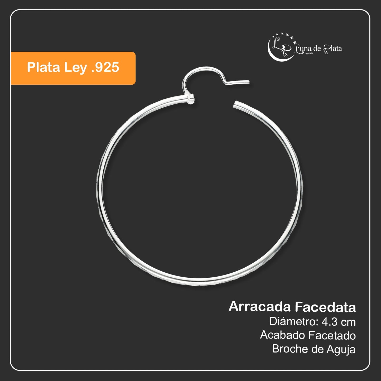 LPAF022 Arracada Facetada Plata .925 Tam 8 - 43 Mm Diámetro Taxco MLM918622908