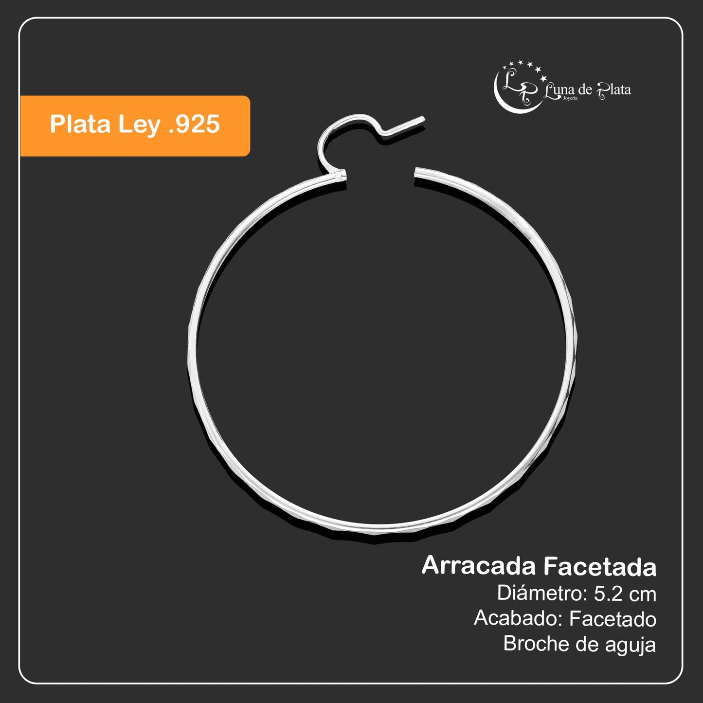 LPAF023 Arracada Facetada Plata .925 Tam 9 - 52 Mm Diámetro Taxco MLM918623506