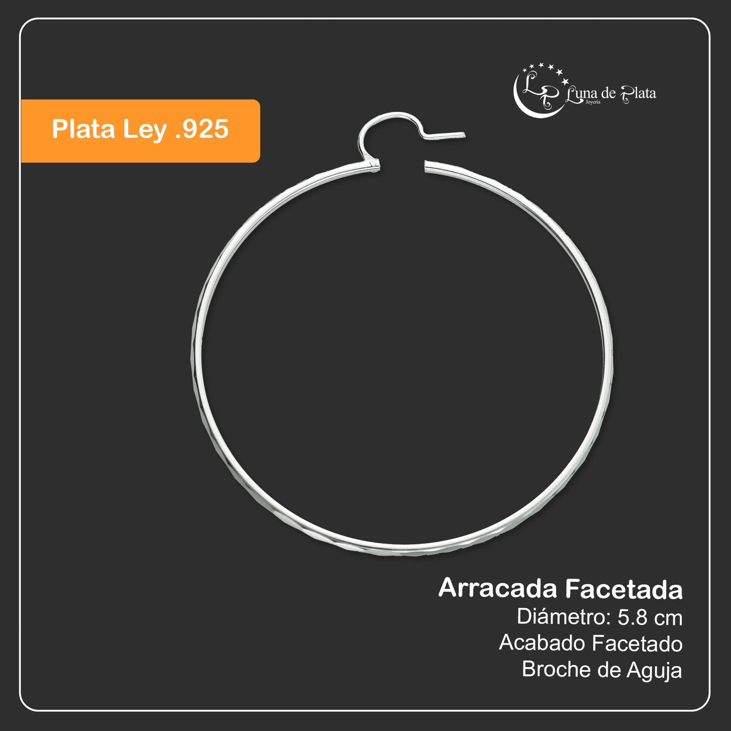 LPAF024 Arracada Facetada Plata .925 Tam 10 - 58 Mm Diámetro Taxco MLM918625886