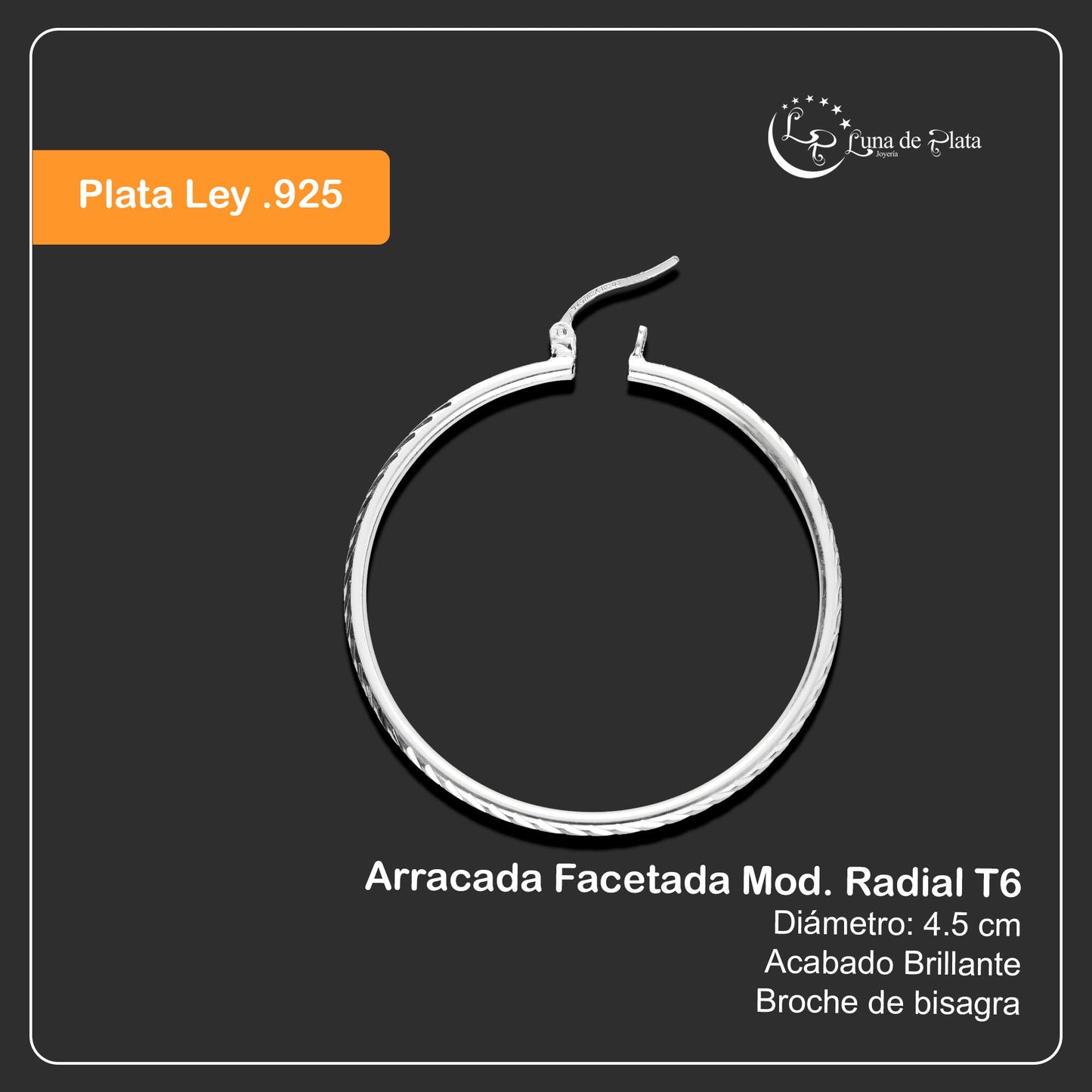 LPAF030 Arracada Facetada Mod. Radial T6 45 Mm Plata .925 Taxco MLM946344955