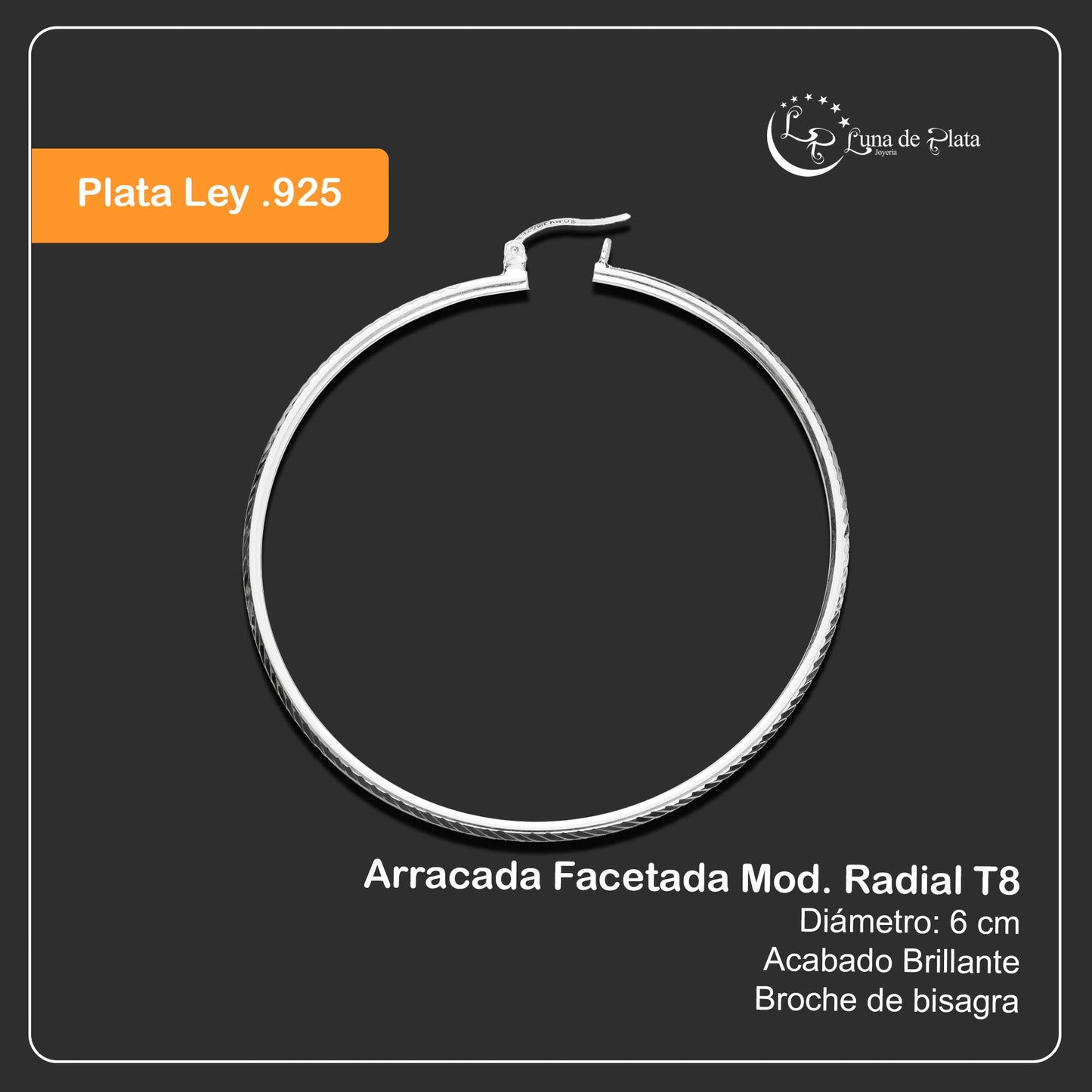 LPAF032 Arracada Facetada Mod. Radial T8 60 Mm Plata .925 Taxco MLM946347674