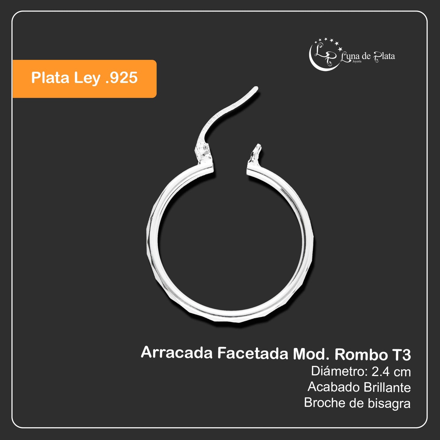 LPAF036 Arracada Facetada Mod. Rombo T3 24mm Plata .925 Taxco MLM946761585