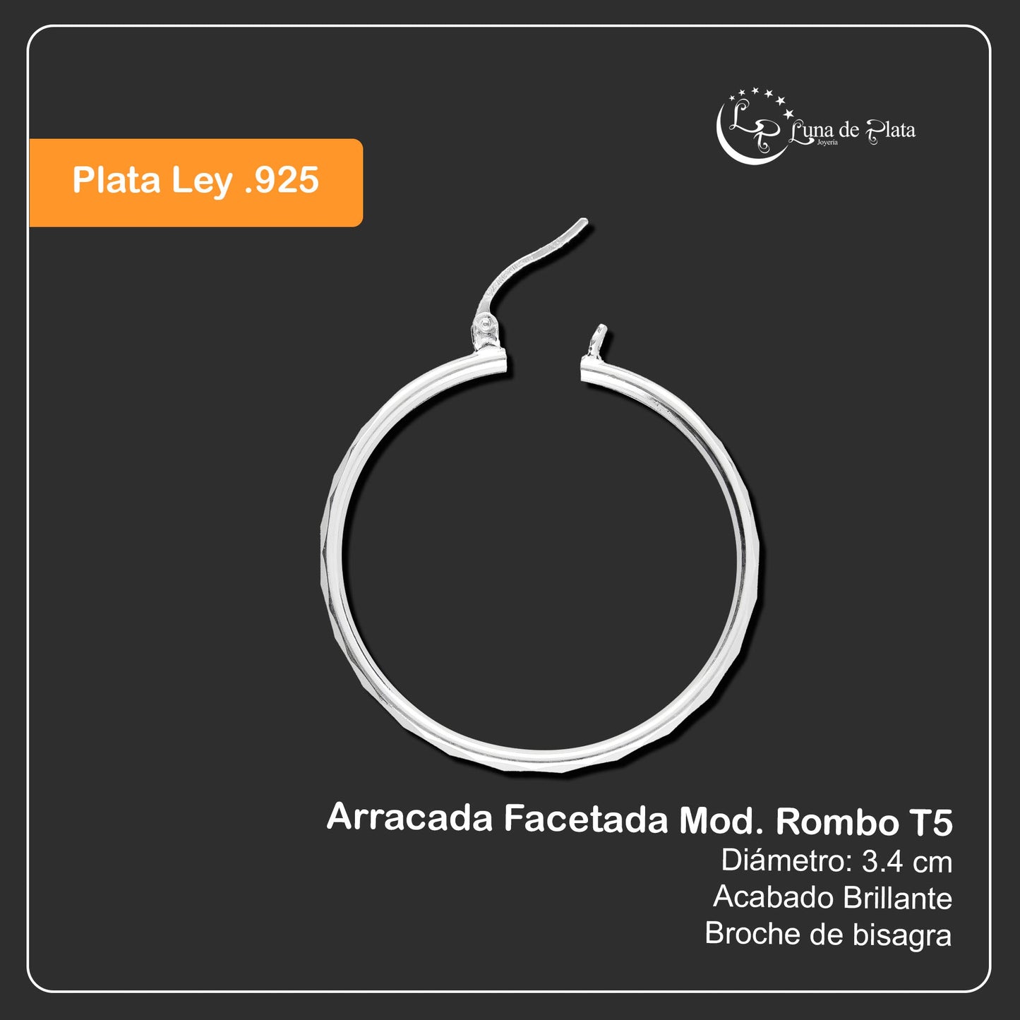 LPAF038 Arracada Facetada Mod. Rombo T5 34 Mm Plata .925 Taxco MLM946761722