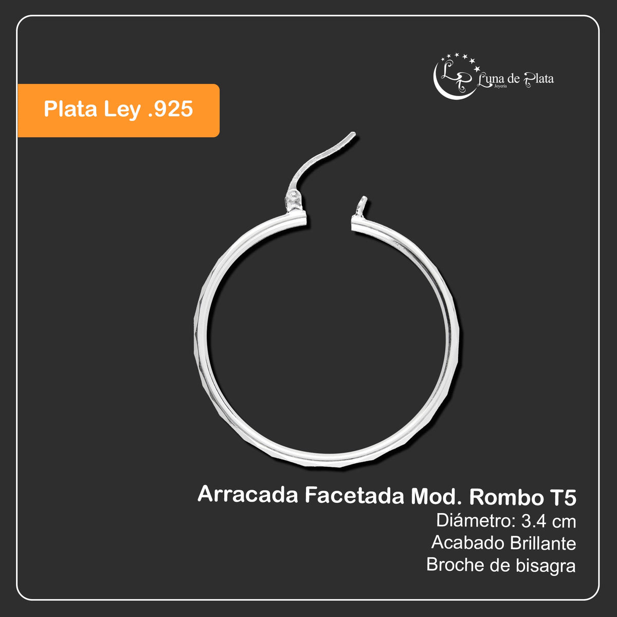 LPAF038 Arracada Facetada Mod. Rombo T5 34 Mm Plata .925 Taxco MLM946761722