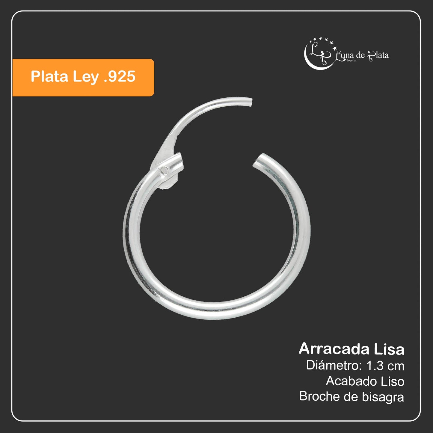 LPAL015 Arracada De Tubo Lisa 13 Mm Diametro En Plata .925 Tam 3 MLM809027776