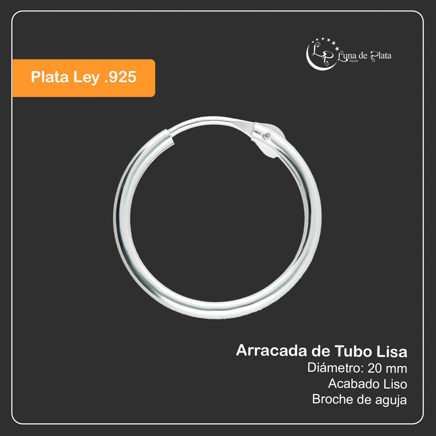 LPAL017 Arracada De Tubo Lisa 20 Mm Diametro En Plata .925 Tam 5 MLM809028653