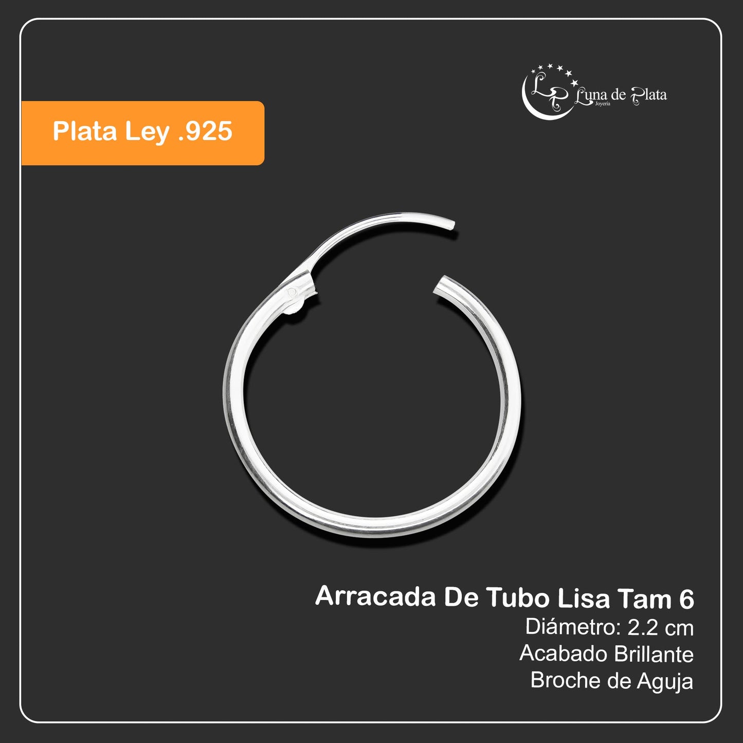 LPAL018 Arracada De Tubo Lisa 22 Mm Diametro En Plata .925 Tam 6 MLM809039625