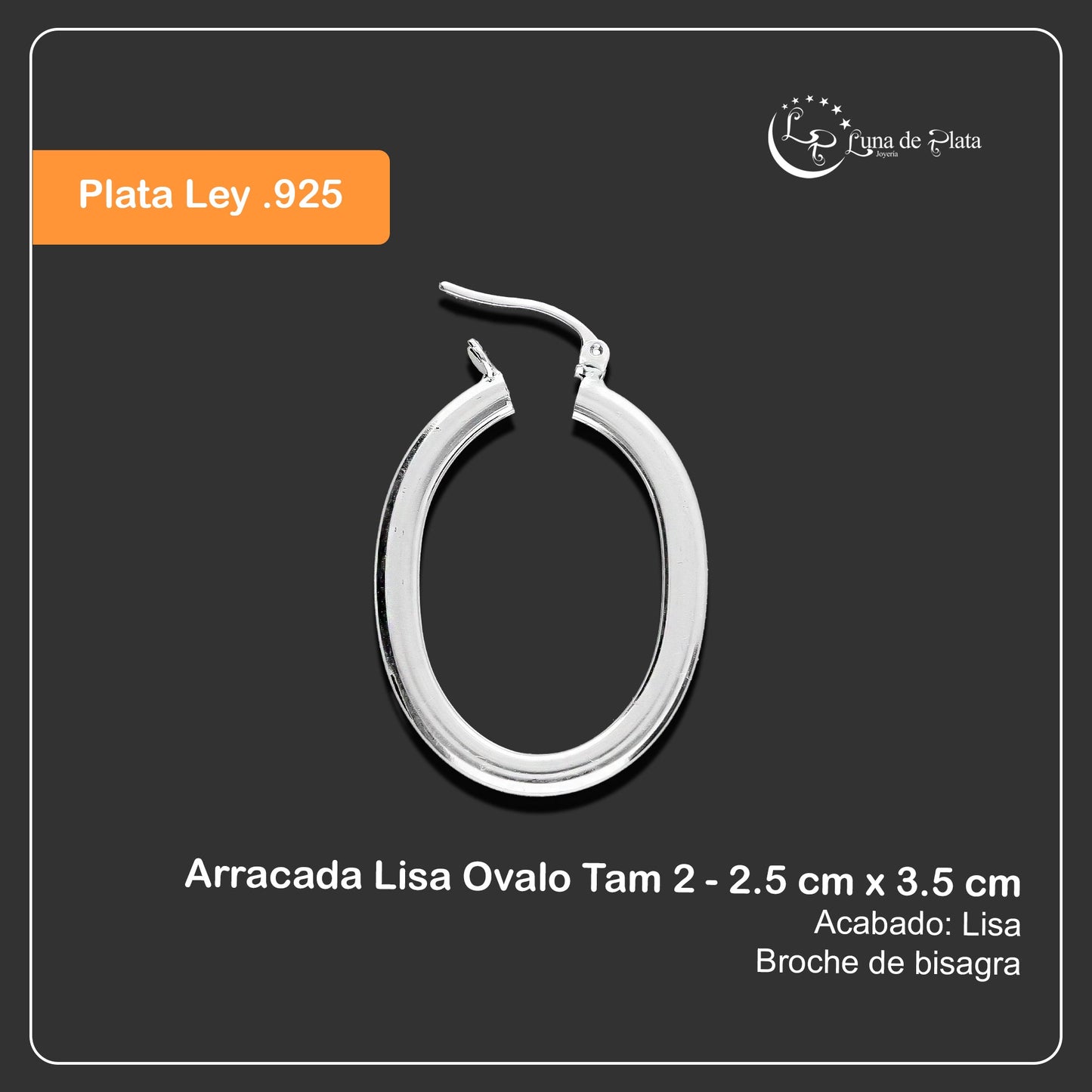 LPAL036 Arracada Lisa Ovalo Tam 2 - 2.5 cm x 3.5 cm Plata .925 2913200448