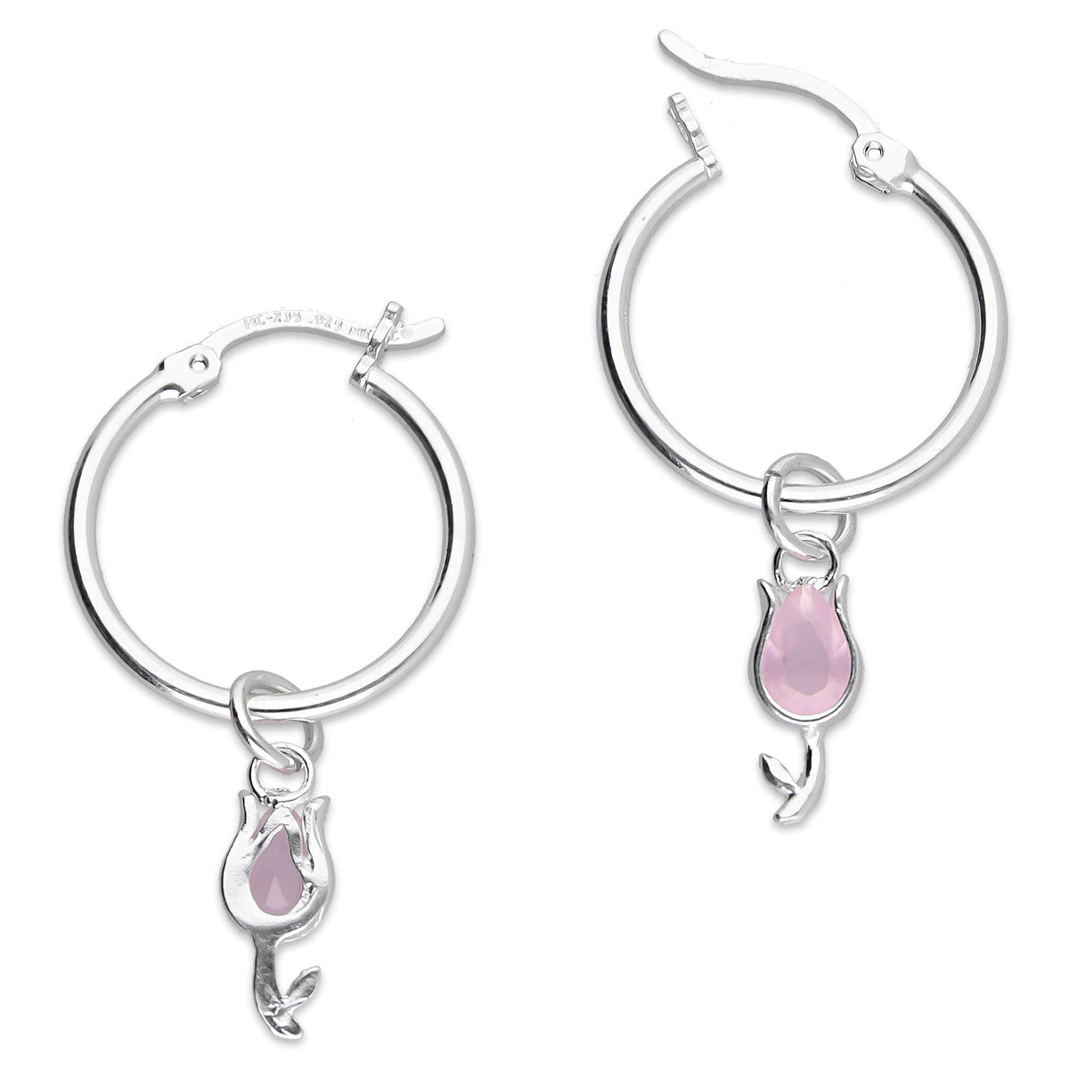 LPYAL003 Arracada Lisa con Colgante 19 mm Tulipán Rosa en Plata .925 5465072486