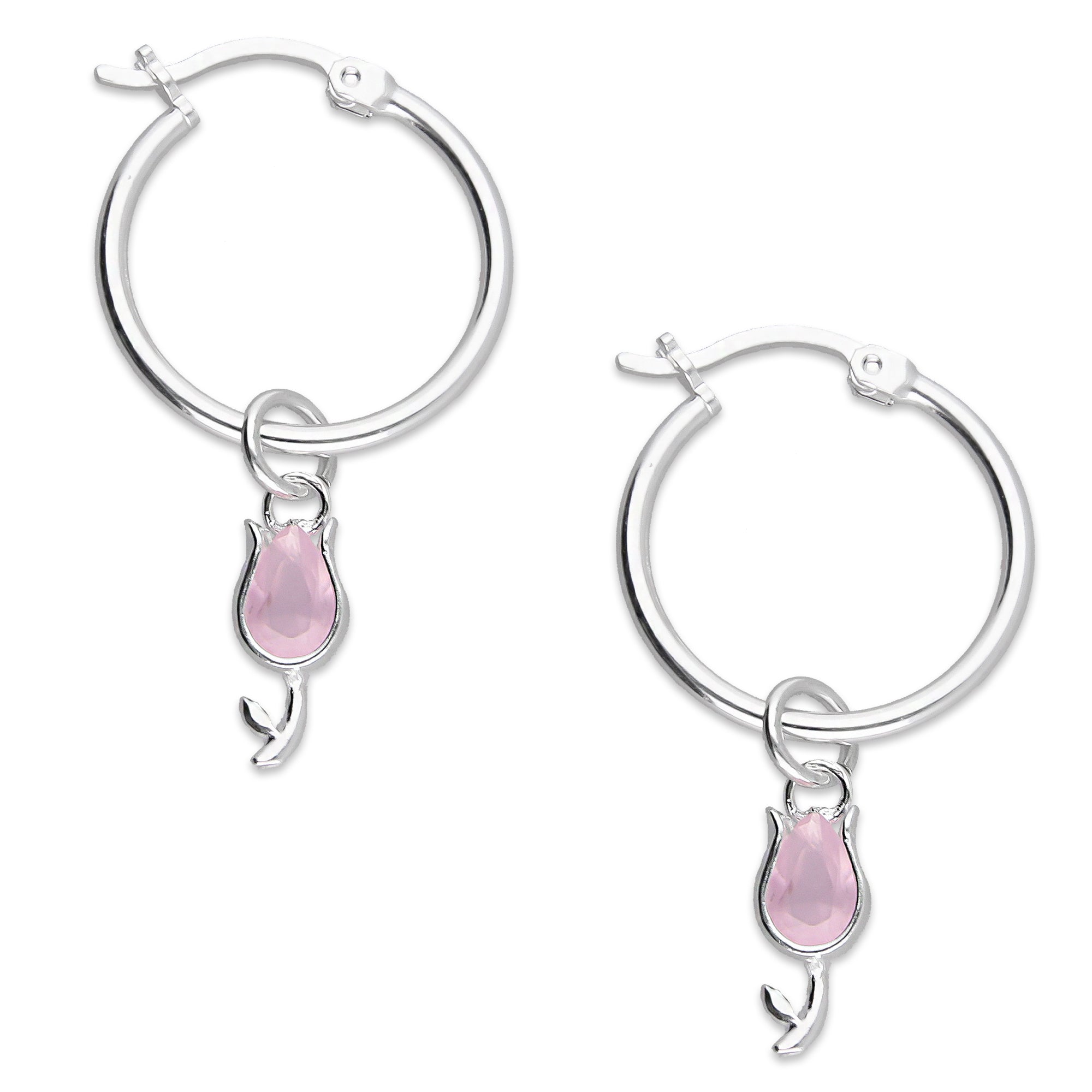 LPYAL003 Arracada Lisa con Colgante 19 mm Tulipán Rosa en Plata .925 5465072486