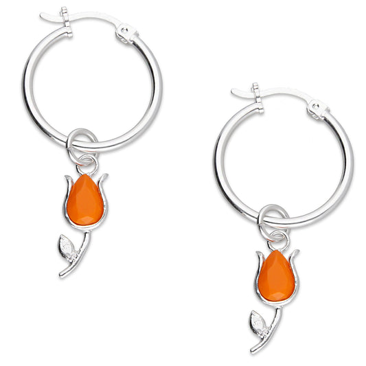 LPYAL004 Arracada Lisa con Colgante 19 mm Tulipán Naranja en Plata .925 5465300204