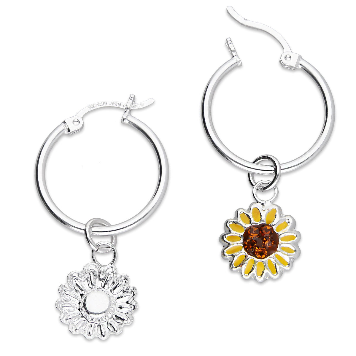 LPYAL006 Arracada Lisa con Colgante 19 mm Girasol Esmalte en Plata .925 5465110708